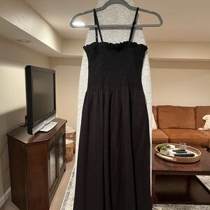 H&M Black Smocked Midi Dress